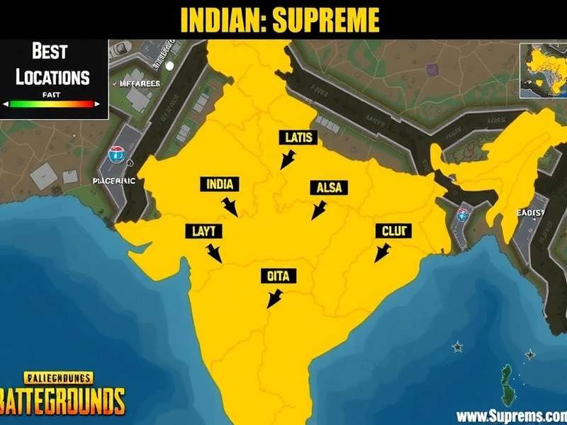 PUBG India Supreme - Strategic Drop Locations PUBG India Supreme map highlighting best drop locations for different playstyles