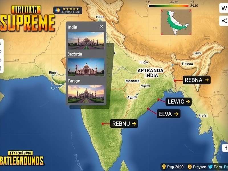 PUBG India Supreme - Exclusive Indian Map PUBG India Supreme map featuring Indian cities and landmarks